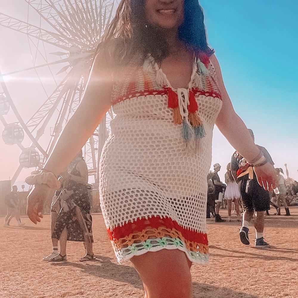 Fashion Nova Crochet White Colorful Dress